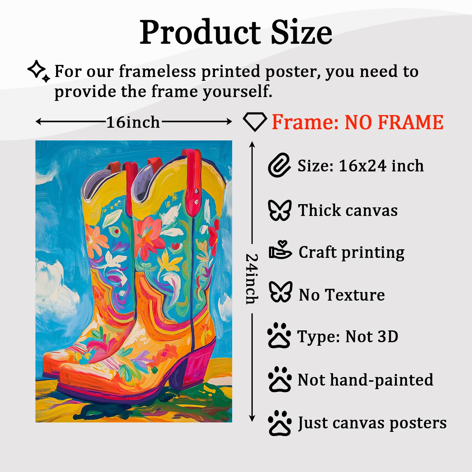 Amazon.com: Cowgirl Boot Canvas Wall Art Trendy Western Poster